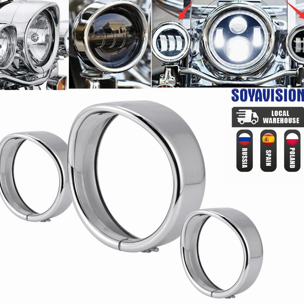 Motorcycle Headlight Trim For Harley Touring Road King Electra Glide Softail FLD/FLH Parts 7" Ring Bezel Visor 4.5" Led Fog Lamp
