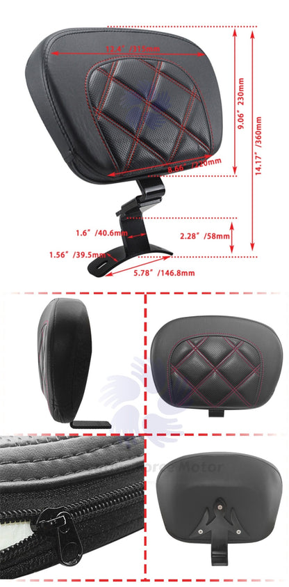 2009-2023 Almofada de Encosto Traseiro do Piloto Dianteiro para Motocicletas Harley Davidson Touring Ultra Limited Road King FLHR Electra Glide FLHX