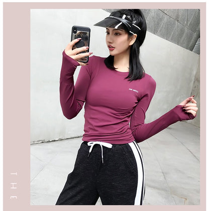 Fitness Tops Women Tight Sports Long Sleeve Yoga Clothing Running Training Clothes Gym Workout Shirt Comfortable Training Cloth