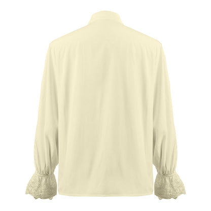 Medieval Viking Shirts Men's Autumn Casual Shirts Steampunk Cosplay Bandage Long Sleeve Ruffled Shirt Gothic Blouse Tops