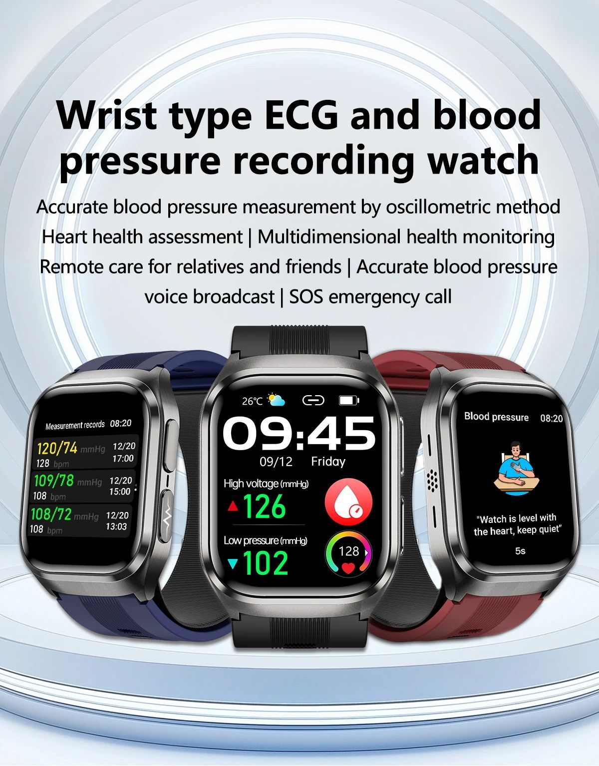 New Air Pump Airbag True Blood Pressure Health Measure Smart Watches Men Micro Physical Examination Fitness Sport SmartWatch NFC
