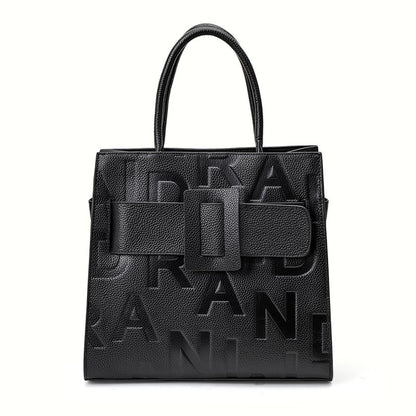 Aidrani women's large capacity handbag with letter print design, made of cowhide material, black