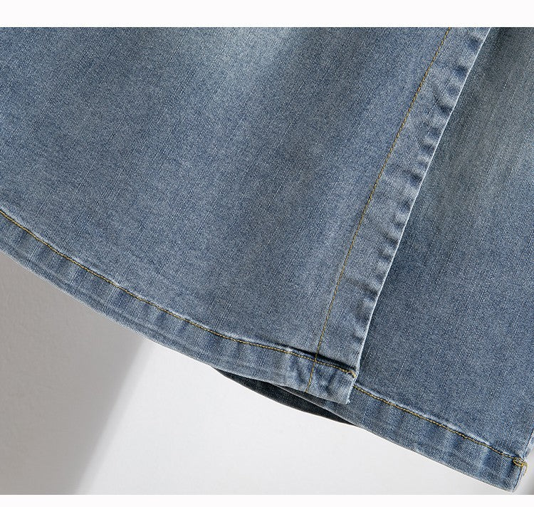 Plus Size Denim Skirt Women Autumn 2024 New High Elastic Waist Blue Color Jeans Skirts With Lining Korean Style Casual Skirt