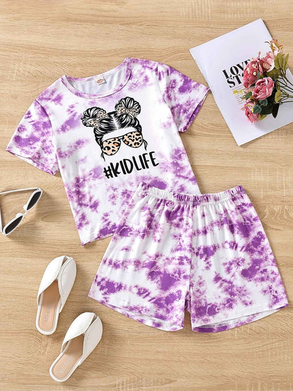 Summer Sets Children's Clothing Girl Kids Toddler Clothes Cute 3D Tie-Dye Print T-Shirt Top Shorts 2PCS Baby Kids Tracksuit Sets