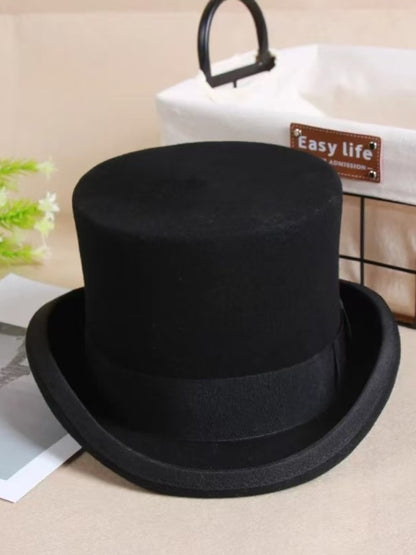 Wool Flat Man Top Hat Fashion Fedora Hats Versatile Panama Magician Cap Gentleman Cylinder Strap Steampunk Unisex Elegant