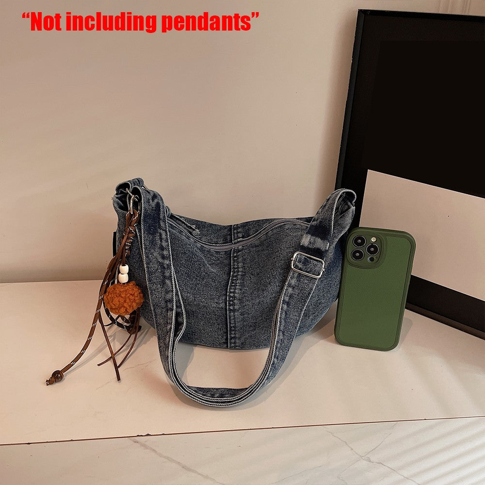 Autumn and Winter Trendy and Cool Fashion Denim Dumpling Bag New Zipper Versatile Single Shoulder Crossbody Bag