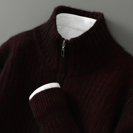 Autumn Winter New Mink Cashmere Sweater Thickened Loose Zipper Cardigan Sweater Comfortable Casual Men's Knitted Bottoming Shirt