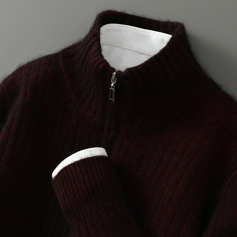 Autumn Winter New Mink Cashmere Sweater Thickened Loose Zipper Cardigan Sweater Comfortable Casual Men's Knitted Bottoming Shirt