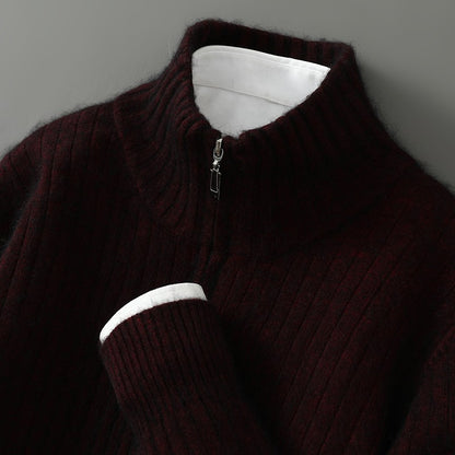 Autumn Winter New Mink Cashmere Sweater Thickened Loose Zipper Cardigan Sweater Comfortable Casual Men's Knitted Bottoming Shirt