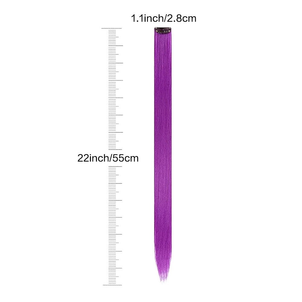Clip in Hair Extensions 6pcs/pack Colored Party Highlights 22 inches Multi-colors Straight Hair Synthetic Hairpieces Purple Pink