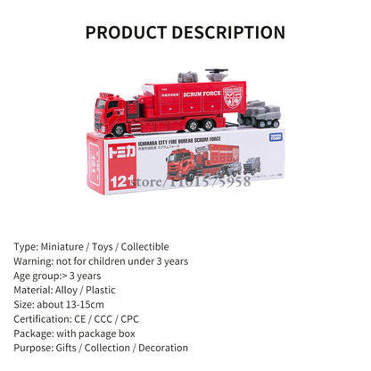 Takara Tomy Tomica Special Trailer, 121. ICHIHARA CITY FIRE BUREAU SCRUM FORCE Caminhão Escala Miniatura de Brinquedo para Meninos