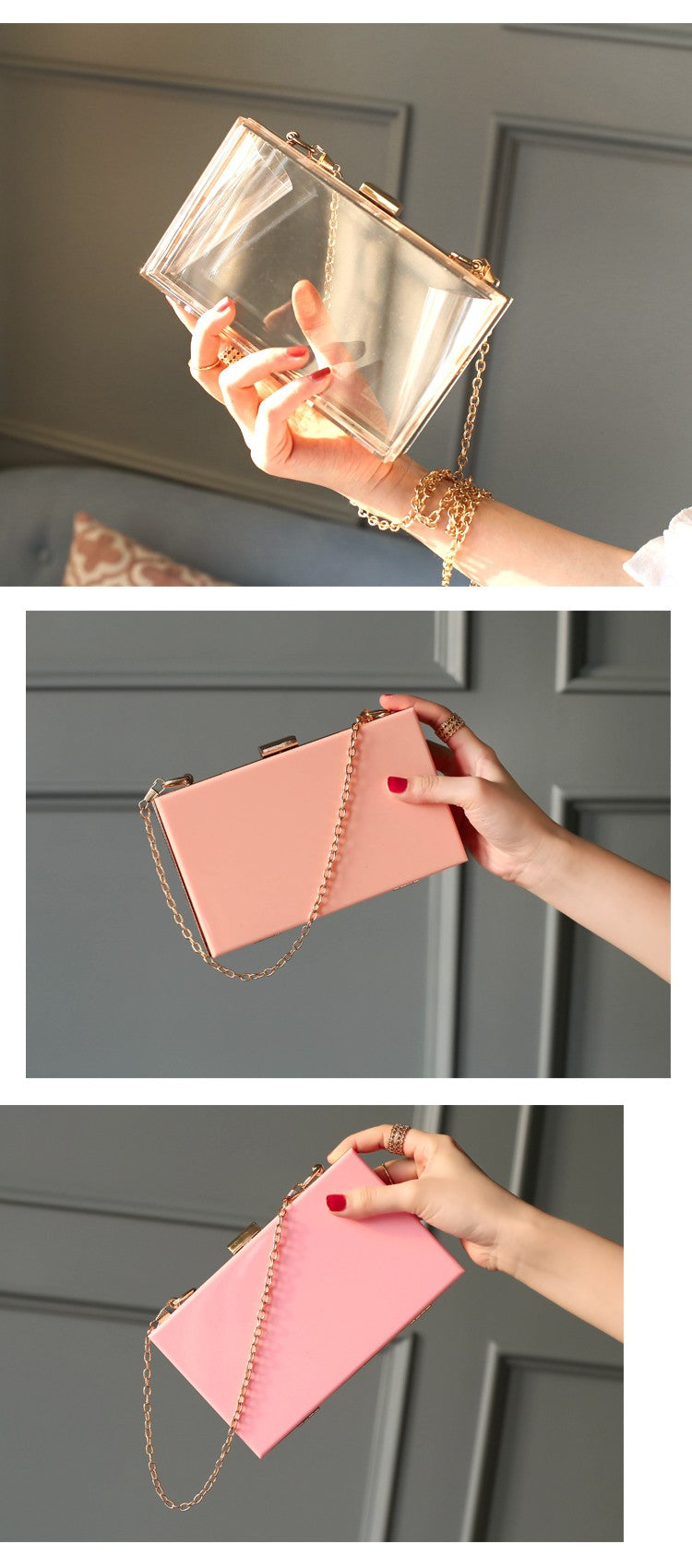 Clear Acrylic Box Evening Clutch Bags Women Boutique Chain Transparent Woman‘s Clutch Bag Purse and Handbags Wedding Party Ins