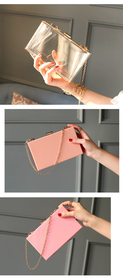 Clear Acrylic Box Evening Clutch Bags Women Boutique Chain Transparent Woman‘s Clutch Bag Purse and Handbags Wedding Party Ins