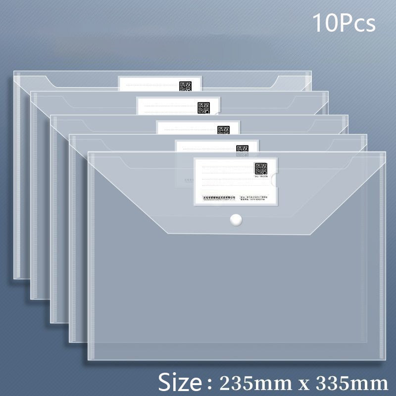 10 PCS Plastic Folders for Document, A4 Size Plastic Envelopes with Snap Closure, Clear File Folders Bags for School Office