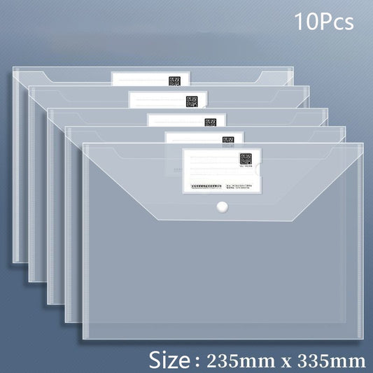10 PCS Plastic Folders for Document, A4 Size Plastic Envelopes with Snap Closure, Clear File Folders Bags for School Office