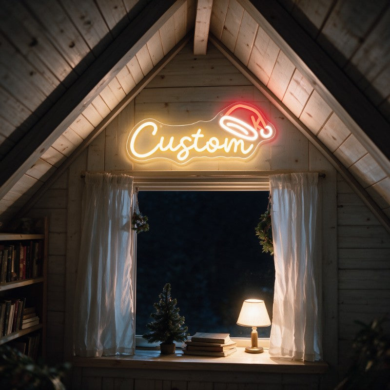 Custom Text and Santa Hat Neon Sign Creative LED Christmas Light Wall Decor Unique Xmas Gift for Home Party Holiday Decoration