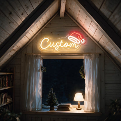 Custom Text and Santa Hat Neon Sign Creative LED Christmas Light Wall Decor Unique Xmas Gift for Home Party Holiday Decoration