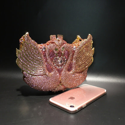 XIYUAN Pink/Black/Blue/Gold Crystal Evening Clutches Bag Hollow Out Women Metal Clutch Purse Wedding Party Prom Dinner Handbag
