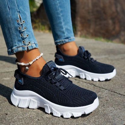 Women's 2025 Spring Knitted Shoes Lightweight Breathable Mom Shoes Plus Size Comfort Non-Slip Casual Flat Sole Slip-On