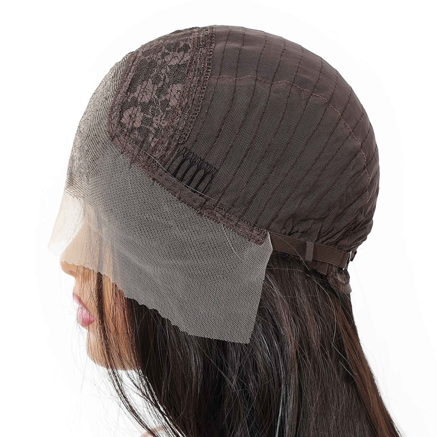 HENRY MARGU Perucas Sintéticas Front Lace 13x4 Cabelo Liso Sedoso Longo Peruca Marrom Escuro para Mulheres 55 cm Resistente ao Calor Uso Diário
