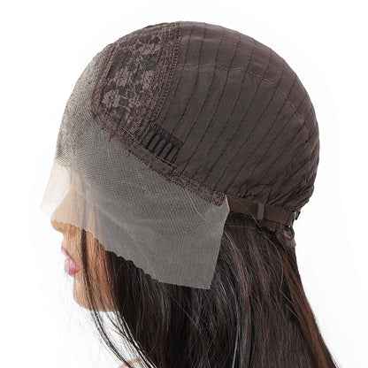HENRY MARGU Perucas Sintéticas Front Lace 13x4 Cabelo Liso Sedoso Longo Peruca Marrom Escuro para Mulheres 55 cm Resistente ao Calor Uso Diário
