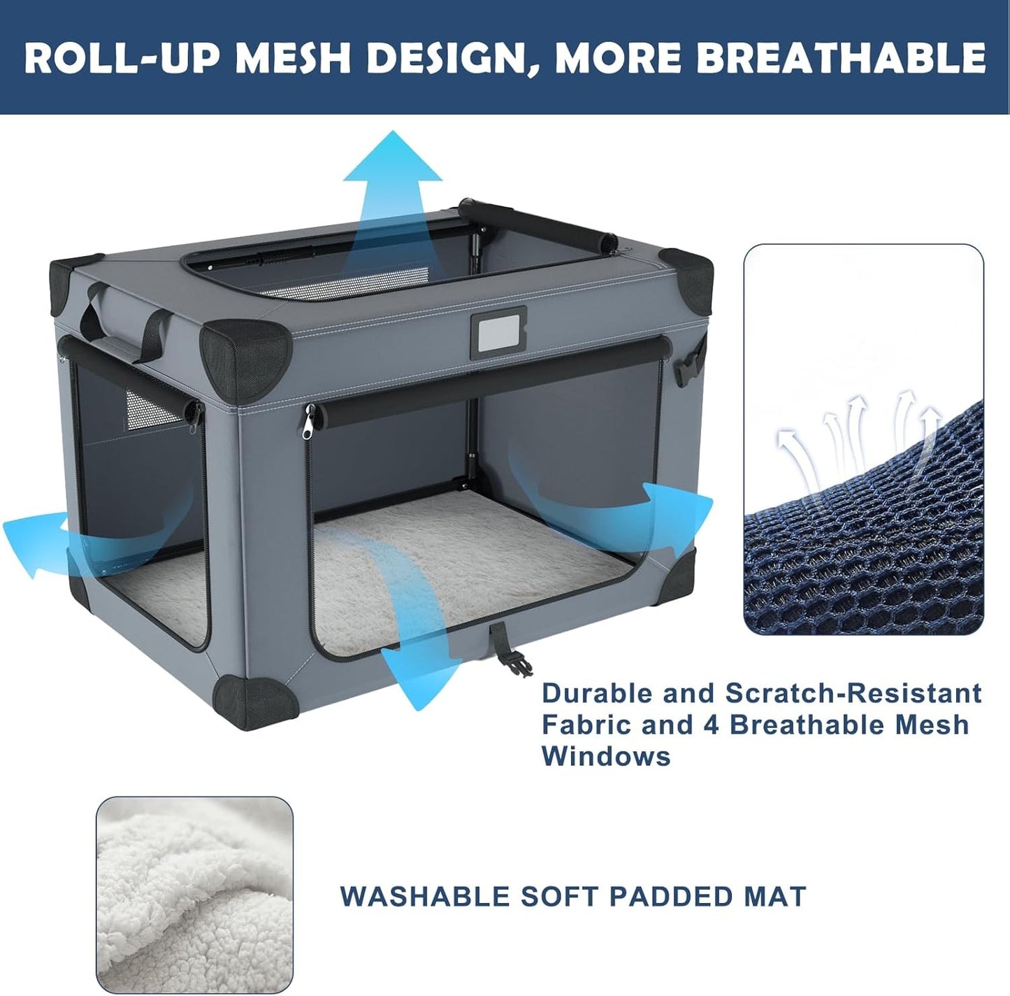30 Inch Soft Dog Crate, Collapsible Travel Kennel for Medium Dogs, 3-Door with Mesh Windows, Blanket & Bowl