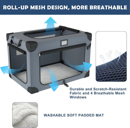 30 Inch Soft Dog Crate, Collapsible Travel Kennel for Medium Dogs, 3-Door with Mesh Windows, Blanket & Bowl