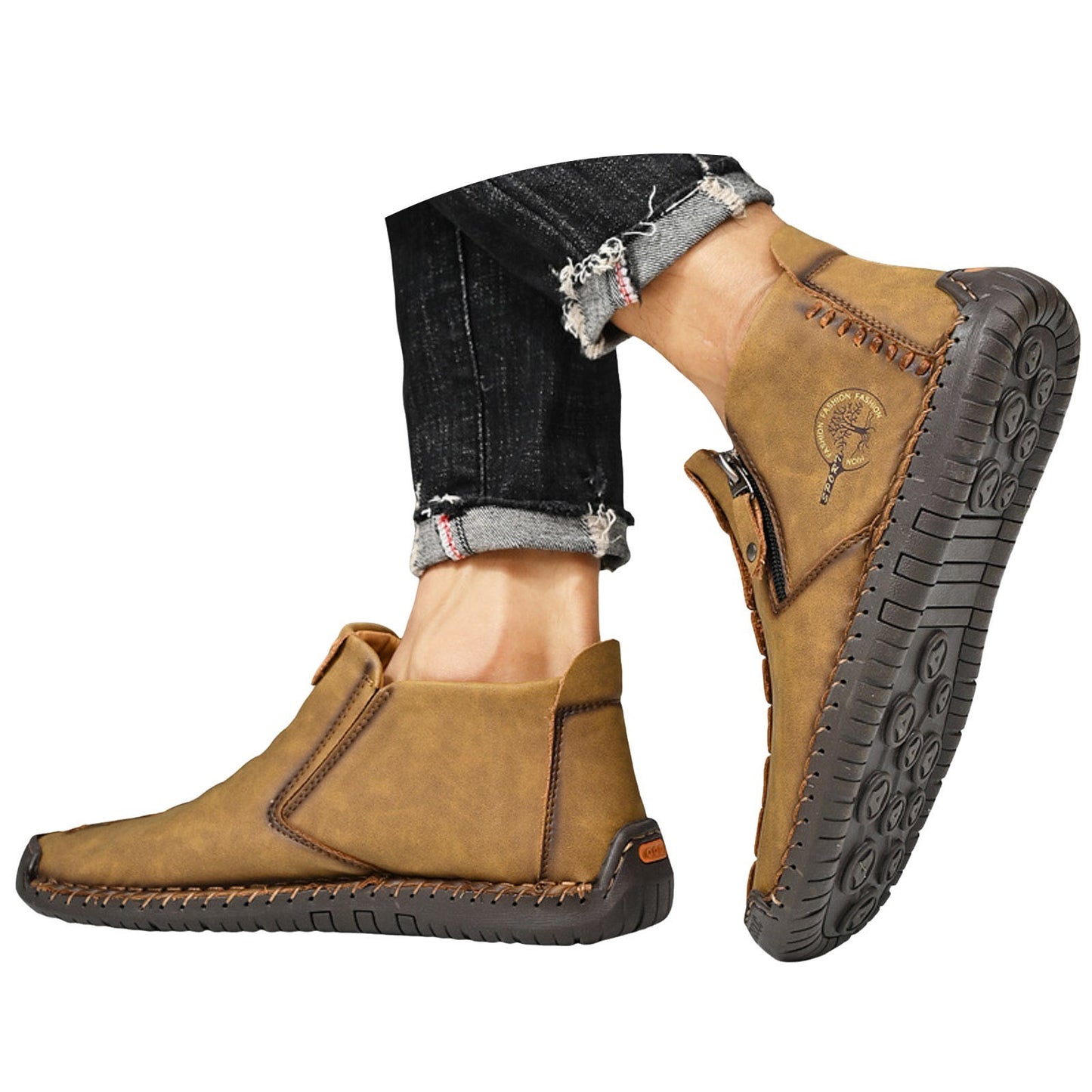 Men'S Fall And Winter Outdoor Padded Warm Leather Stitching Zipper Fashion Low Ankle Boots Composite Slip On Work Boots Botas