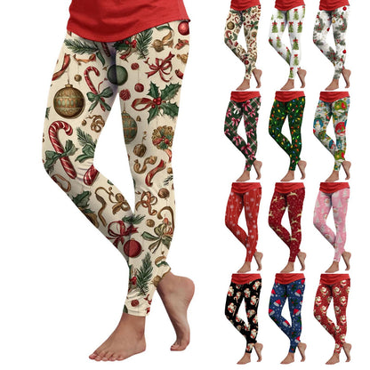 3d Cartoon Pattern Christmas Women's Leggings High Waist Slim Stretch High Waist Tights New Year Home Party Pant Bottom Legging