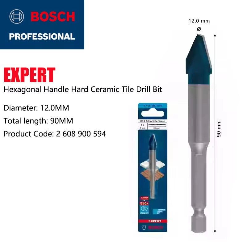 BOSCH Brocas Hex-9 Hard Ceramic EXPERT Furadeira de Azulejos Vitrificados e Piso de Mármore Acessórios Multiuso para Ferramentas Elétricas