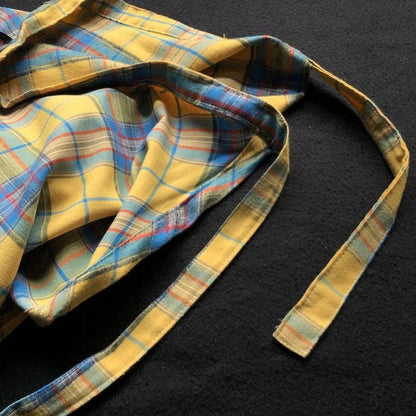 Hip Hop Irregular Men And Women Fake Shirt Hem Plaid Skirt  Y2k Streetwear Harajuku Vintage Sports Street Women Fart Curtain