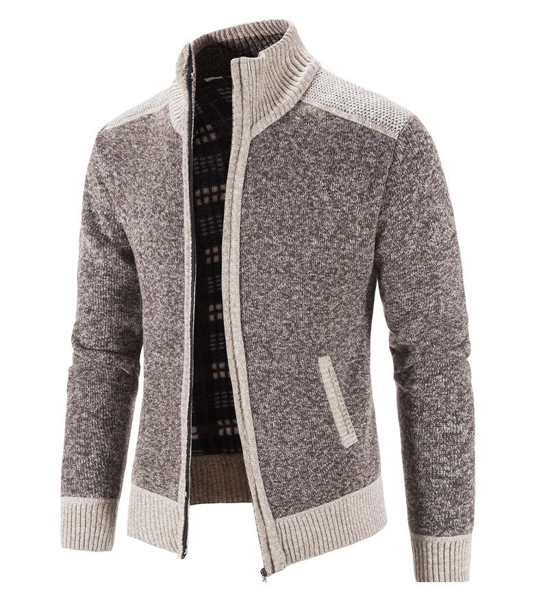 New Winter Men's Patchwork Jacket Knitted Coat Fashion Cardigan Outerwear Long Sleeves Casual Thick Slim Warm Zipper Coats