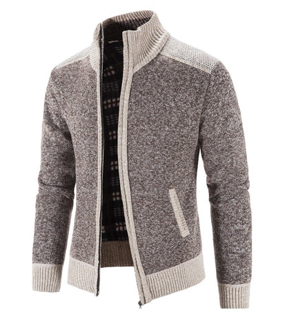 New Winter Men's Patchwork Jacket Knitted Coat Fashion Cardigan Outerwear Long Sleeves Casual Thick Slim Warm Zipper Coats