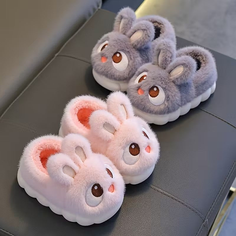 Boys & Girls Autumn Winter Cotton Slippers Kids Slip-On Warm Shoes Cute Rabbit Non-slip Soft Comfortable Plush Home Indoor Shoes