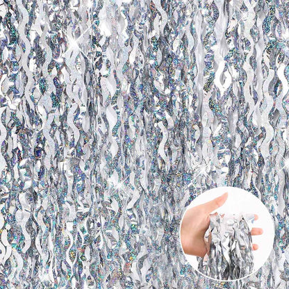 1x2m Wave Pattern Foil Curtain Decor Balloon Rain Tinsel Fringe Streamer Background for Birthday Party Wedding Decoration