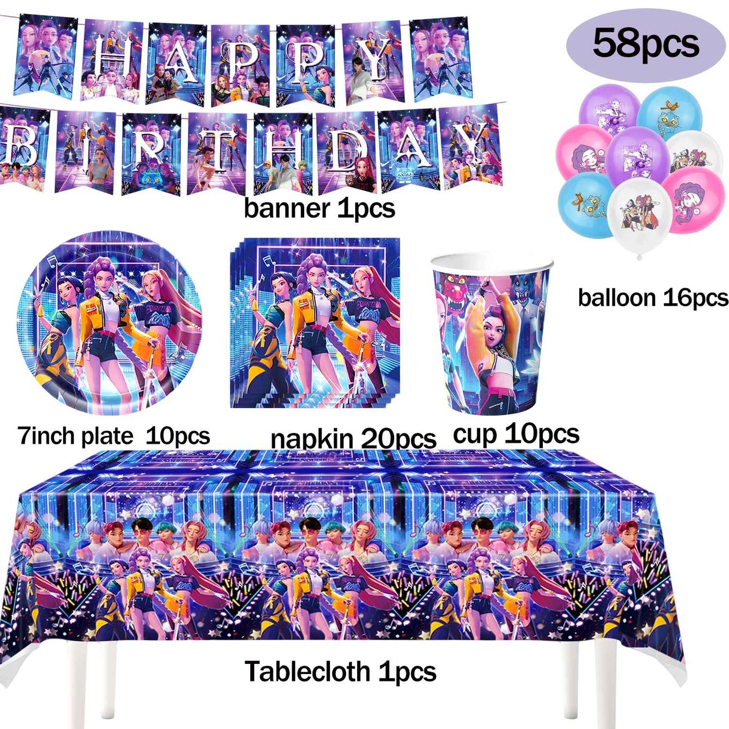 Hot K-Pop Birthday Party Decoration Set Kids Tableware Balloons Cups Plates Napkins Cake Topper Banner Gift Bag - Party Supplies