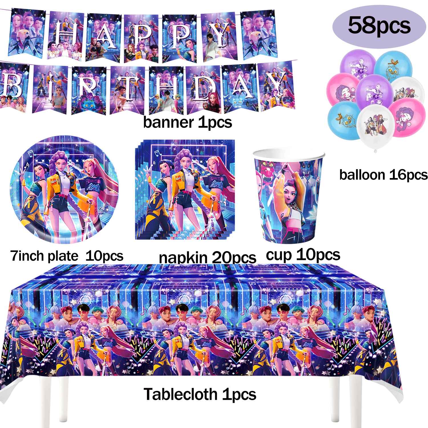 Hot K-Pop Birthday Party Decoration Set Kids Tableware Balloons Cups Plates Napkins Cake Topper Banner Gift Bag - Party Supplies