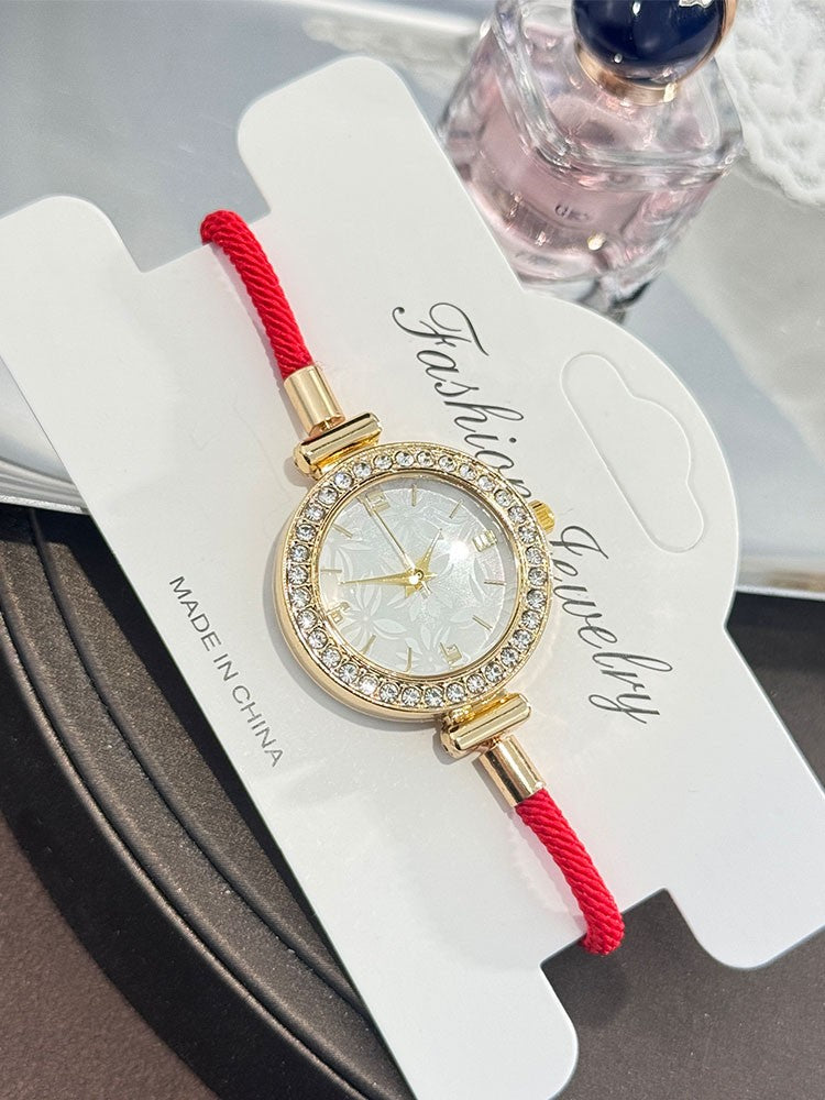 Ladies Colorful Nylon Pull-Style Bracelet Alloy Case Arabic Scale Printed Dial Christmas Quartz Watch Suitable for Holiday Gift