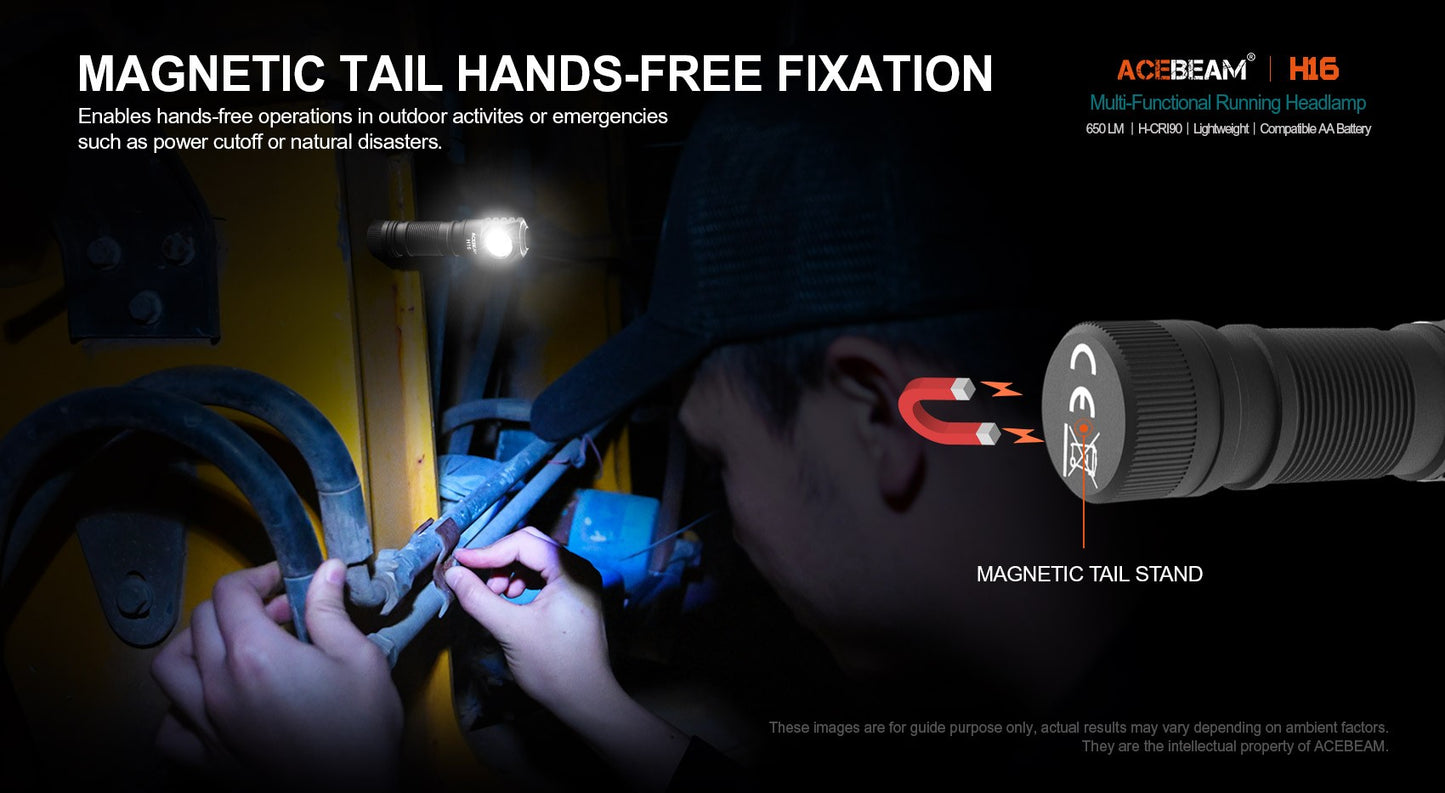 ACEBEAM High CRI LED Headlamp H16 Super Lightweight Rechargeable EDC Flashlight For Camping Working with Wide Voltage(1.2–4.2V)