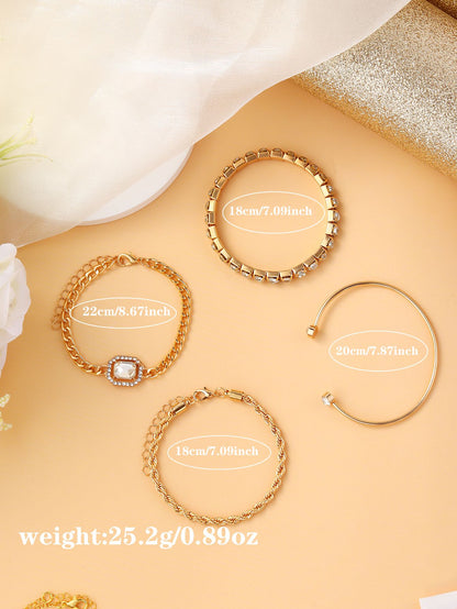 Ladies Quartz Watch Bracelet Set Square Steel Band Minimalist Design Birthday Gift Compact Jewelry Kit without Box