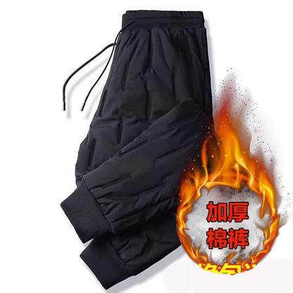 Calças masculinas casuais de inverno 2024 outono forradas com velo, enchimento de pato, térmicas, resistentes a manchas, calças compridas juvenis
