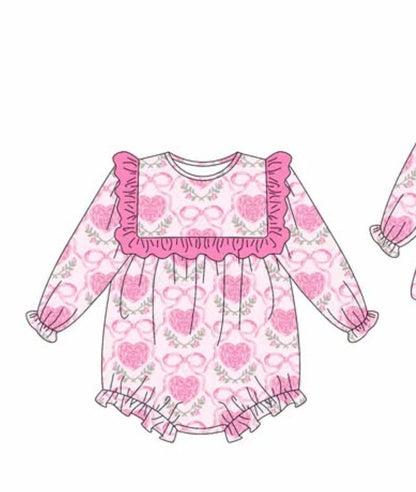 Boutique Sweetheart Love Bows Little Girls Outfits Baby Bubble Romper Sibling Matches Sister Baby Clothes Suit