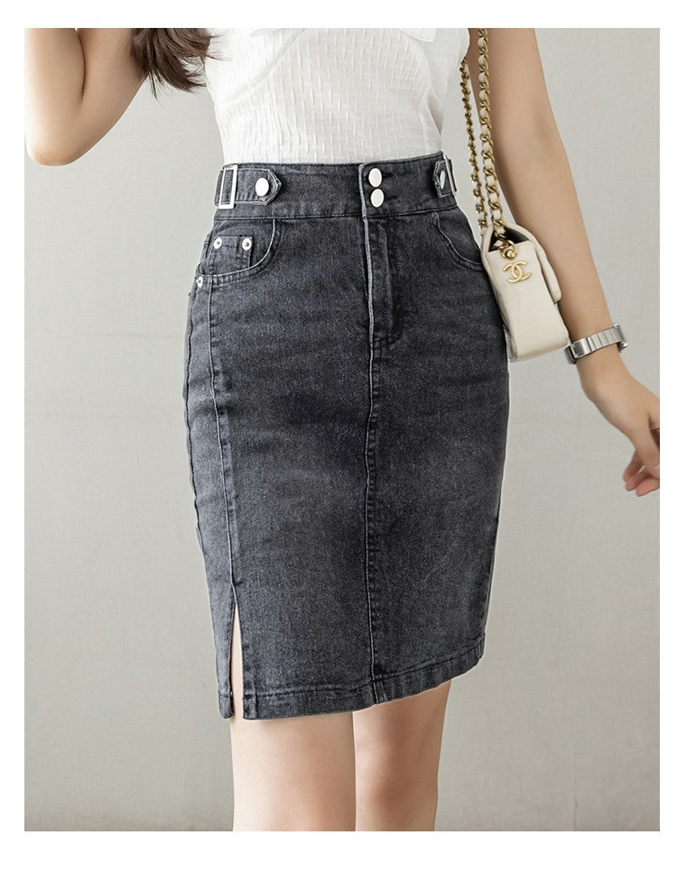 Autumn 2025 Plus Size Skirt For Women High Waist Large Size Slit Black Or Blue Jeans Skirts Korean Fashion Slim Jupe Femme