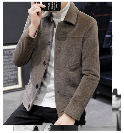 Autumn Winter Short Woolen Coat Merino Wool Men Korean Mink Imitation Jacket Trendy Heavy Clothes Mens Overcoat Heren Jas