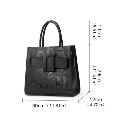 Aidrani women's large capacity handbag with letter print design, made of cowhide material, black