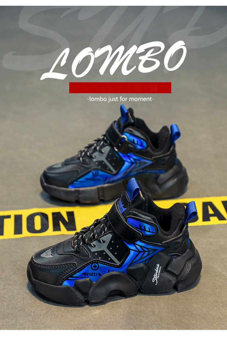 Winter Children's Fashion Sports Shoes Leather Boys' Running Sneakers Flat Casual Walking Shoes Warm Lightweight Outdoor Boots