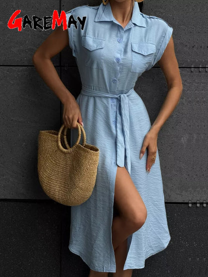 Women's Long Summer Dress Vintage A-line Casual Light Midi Dress Short Sleeve  E