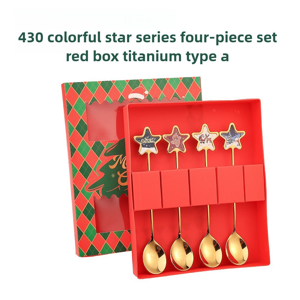 Conjunto de Talheres com Tema Natalino Aço Inoxidável Faca Garfo Colher com Desenho Animado Criativo Conjunto de 2/4/6 Peças Presente de Fim de Ano Decoração de Talheres
