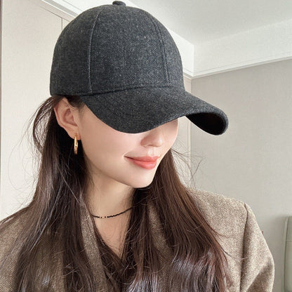 Stylish Wool Herringbone Baseball Cap for Men & Women, Thick Hard Top, Small Face