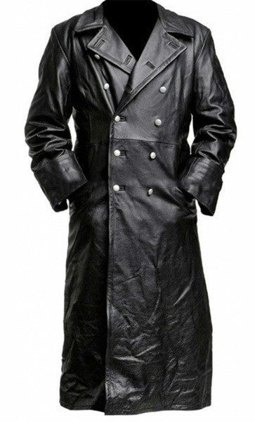 Men Faux Leather Coats Pu Long Coat Splice Double Breasted Turn Down Collar Slim Fit Thick Casual Jackets Autumn Winter